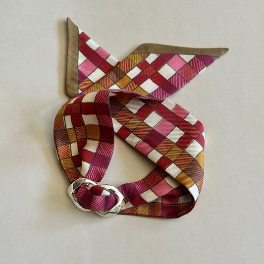 Pulsera Carré Silver - Tartán Burdeo